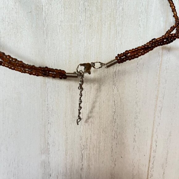 Animal Print Beaded Necklace With Brown & Amber Accents Triple Strand Unique Des - Picture 3 of 3